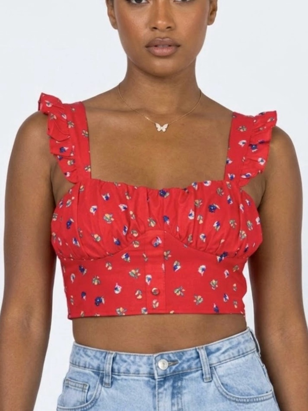 Princess Polly  Loralie Women’s Crop Top  Red Floral  Size 6